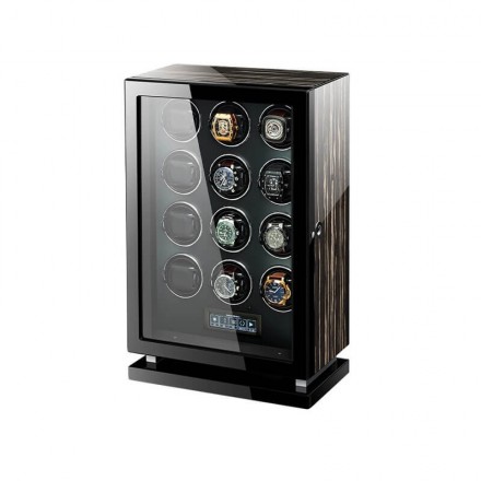 Dark Warrior 12 Slots Intelligent Watch Winder in Striped Ebony Wood Overview