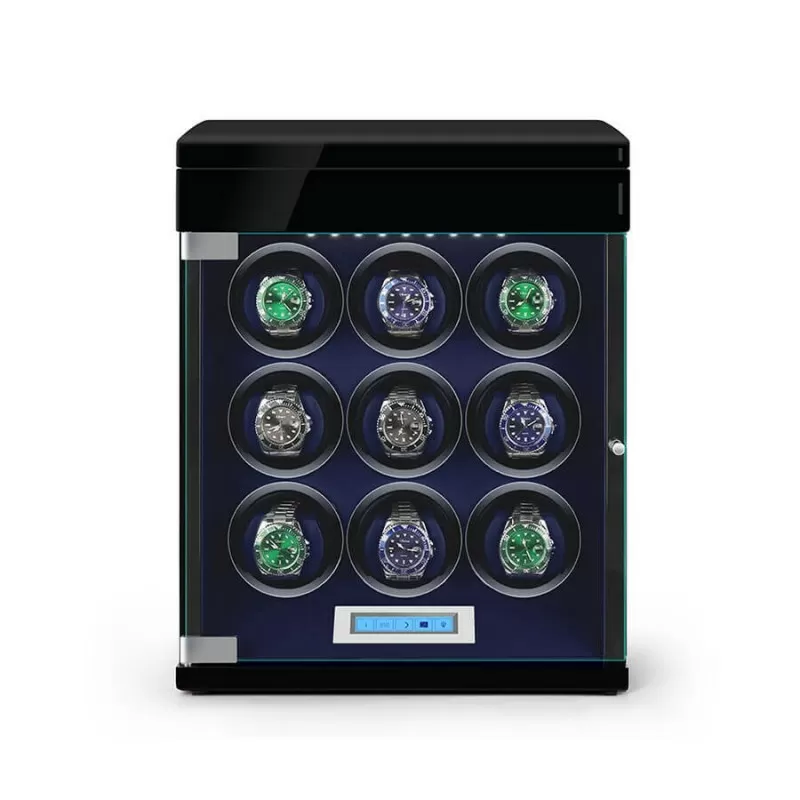 Black multiple watch winder with extra storage compartments for 4 automatic watches – Roroos