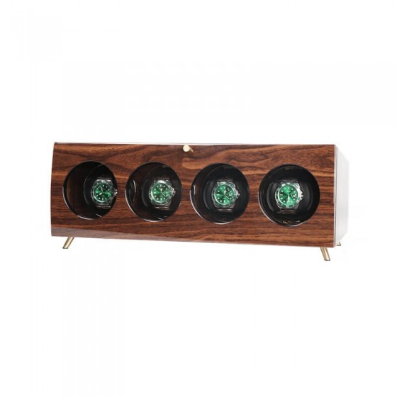 Rolex Watch Winder With Solid Wood for 4 watches angled view