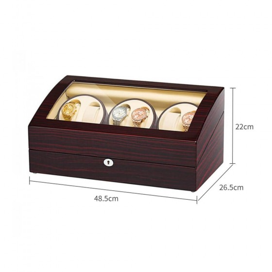 Classic Ebony Six Pieces Watch Winder With Beige Interior
