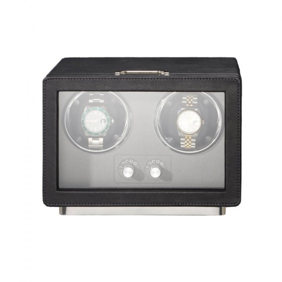 Remontoir 2 montres automatiques cuir noir Roroos – coffret fermé vue de face