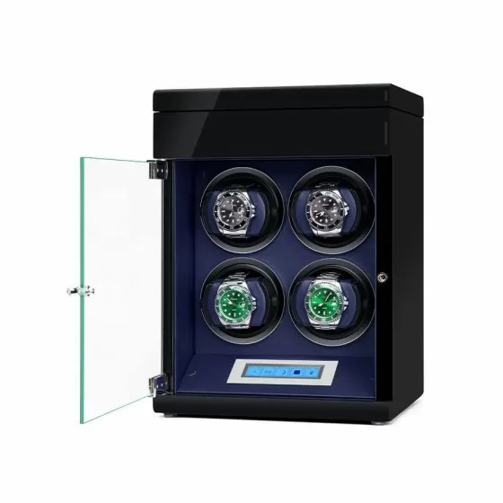 Angled view of Roroos black automatic watch winder case