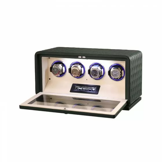 Winding program buttons on Roroos 4-watch winder – individual clockwise counter-clockwise bidirectional TPD settings