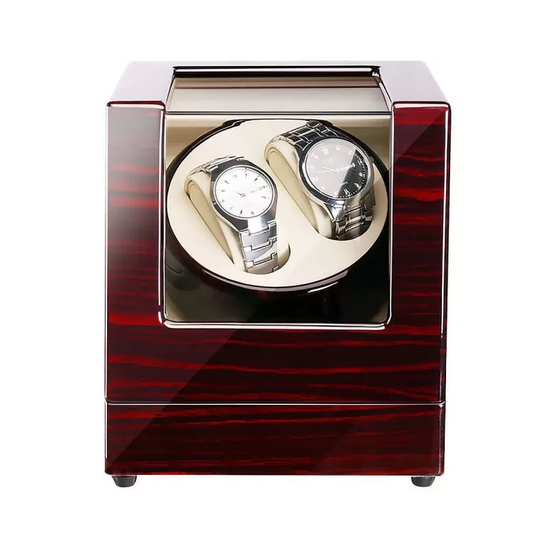 Roroos ebony double watch winder box with beige interior – Singapore