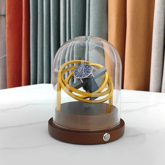Wooden Gyroscope Orbit Watch Winder Display Box - Gold - Astronomy V5