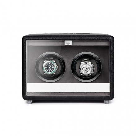 Roroos Classic Leather Double Watch Winder – dual automatic watch winder in black PU leather