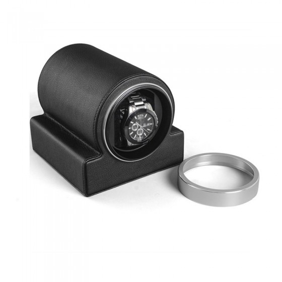 Remontoir de montre simple classique en cuir noir avec fenêtre en verre