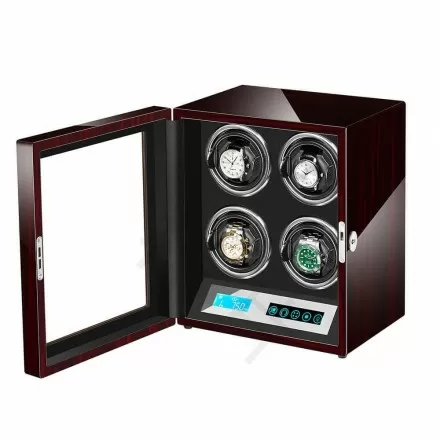 Smart Watch Winder With Lcd Touch Screen in Black Interior for 4 Watches Overview
