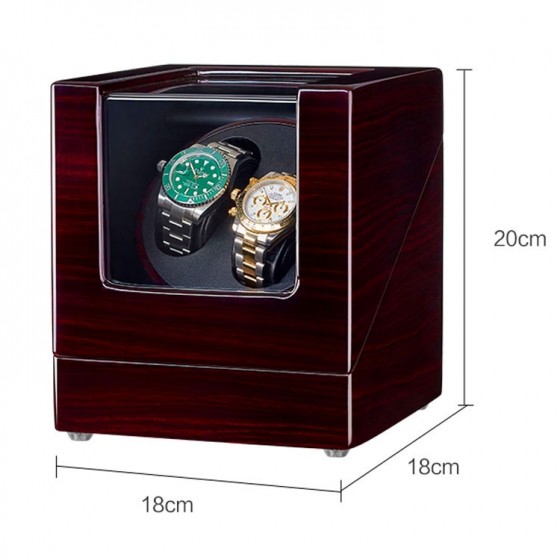Carica orologi doppio in ebano aperto con due orologi automatici Omega e Rolex sui rotori