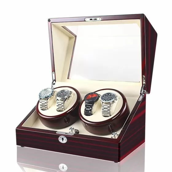 The Ebony wood 4 watch winder in the open state