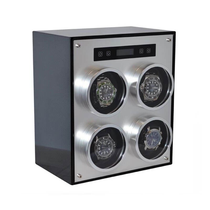 Quad Metal Watch Winder with Cover - Carbon Fiber
