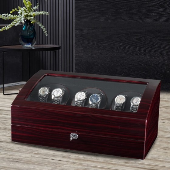 Ebony Six Pieces Watch Winder With Black Interior