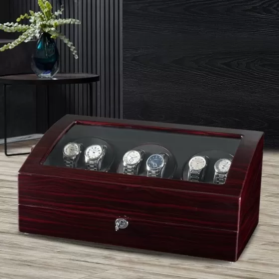 Ebony Six Pieces Watch Winder With Black Interior