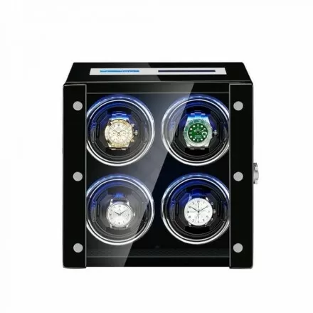 Smart Quad Automatic Watch Winder With Lcd Touch Screen - Black & Black Interior