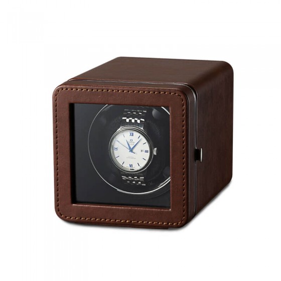 Interior suede lining of mahogany leather single watch winder with flexible pillow for Rolex