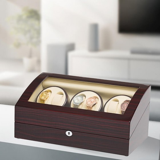 Classico Avvolgitori per orologi in ebano a sei pezzi con interno beige