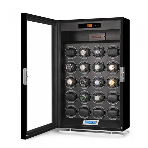 20-slot premium watch winder dehumidifier cabinet opened