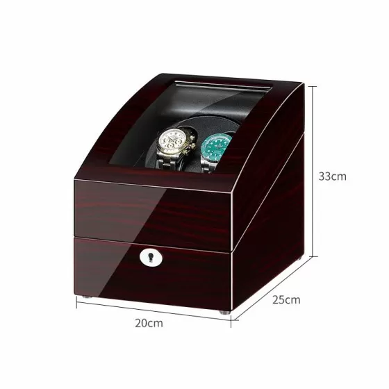 Compact ebony double watch winder with gloss lacquer finish — a sophisticated gift for Rolex and Omega collectors