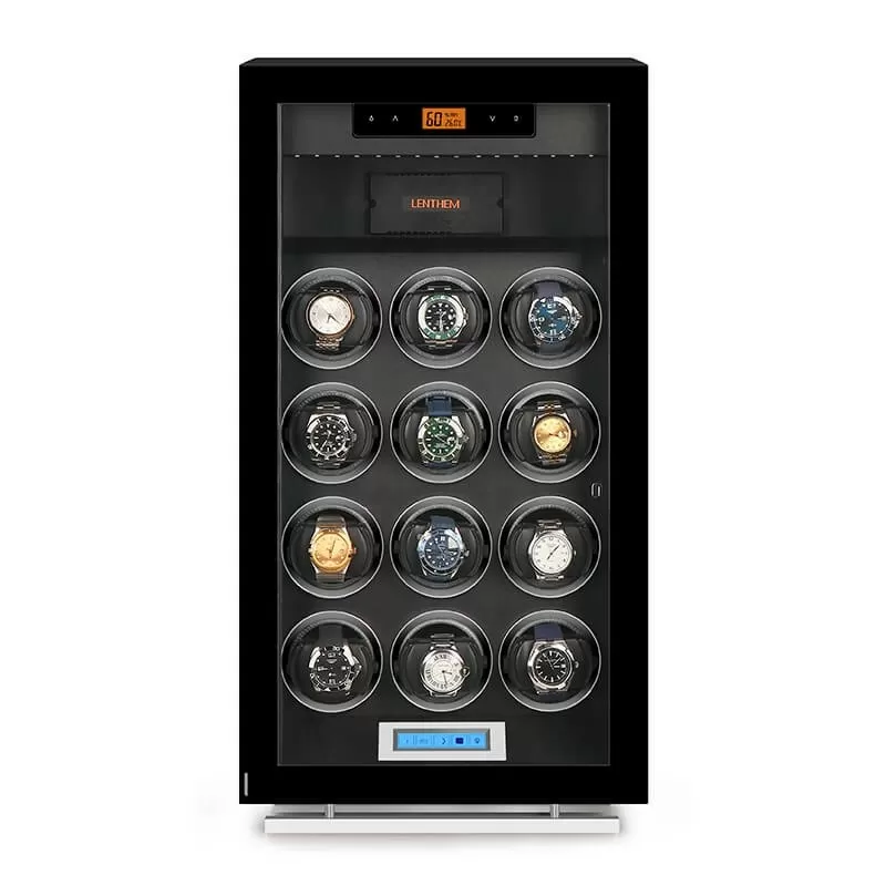 12-slot automatic watch winder dry cabinet with humidity control by Roroos, front view