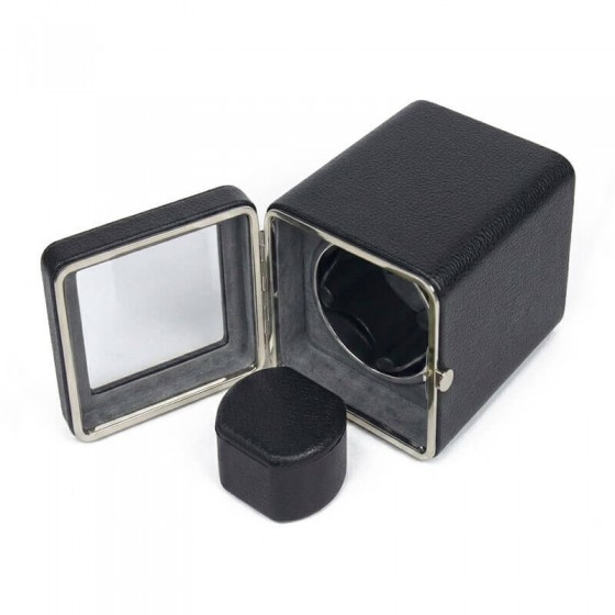 Nappa premium black leather single automatic watch winder box opened