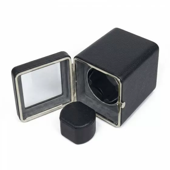 Nappa premium black leather single automatic watch winder box opened