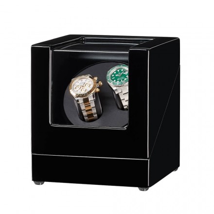 Roroos dual watch winder box in black finish with two automatic watches winding simultaneously