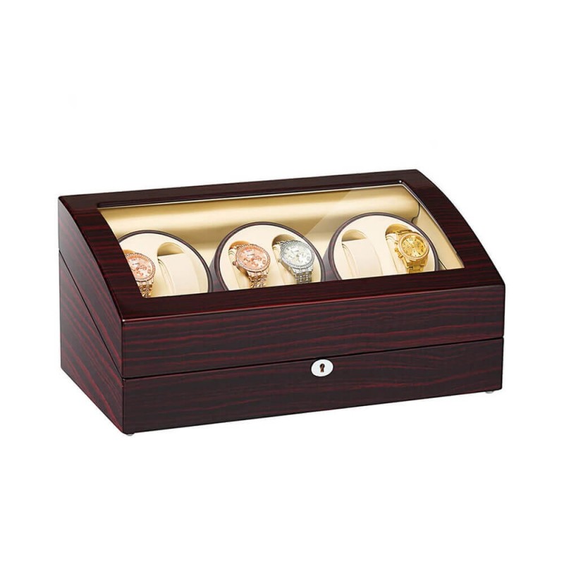 Classic Ebony Six Pieces Watch Winder With Beige Interior