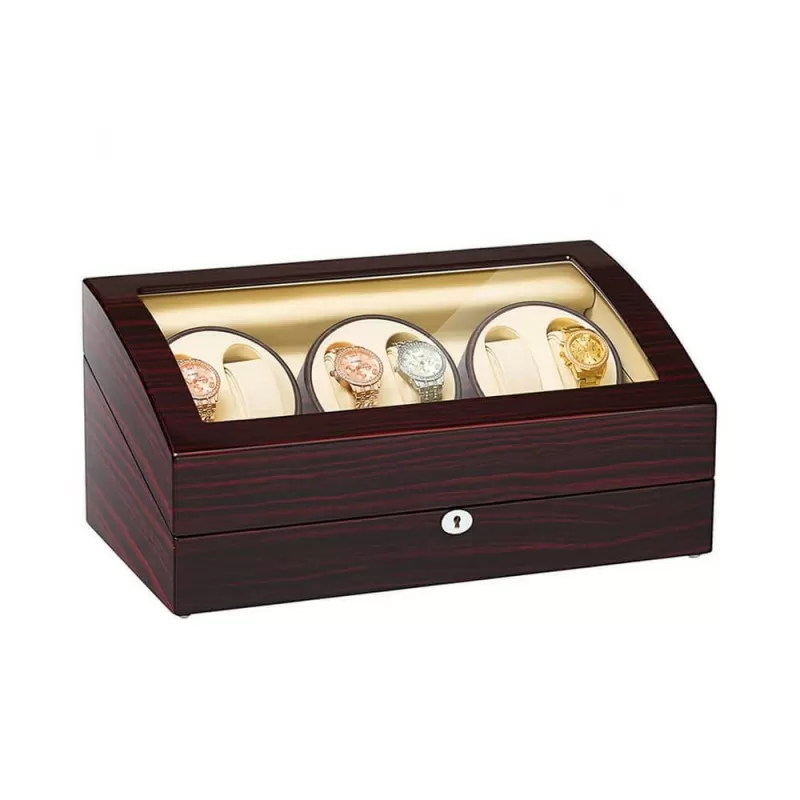 Classic Ebony Six Pieces Watch Winder With Beige Interior