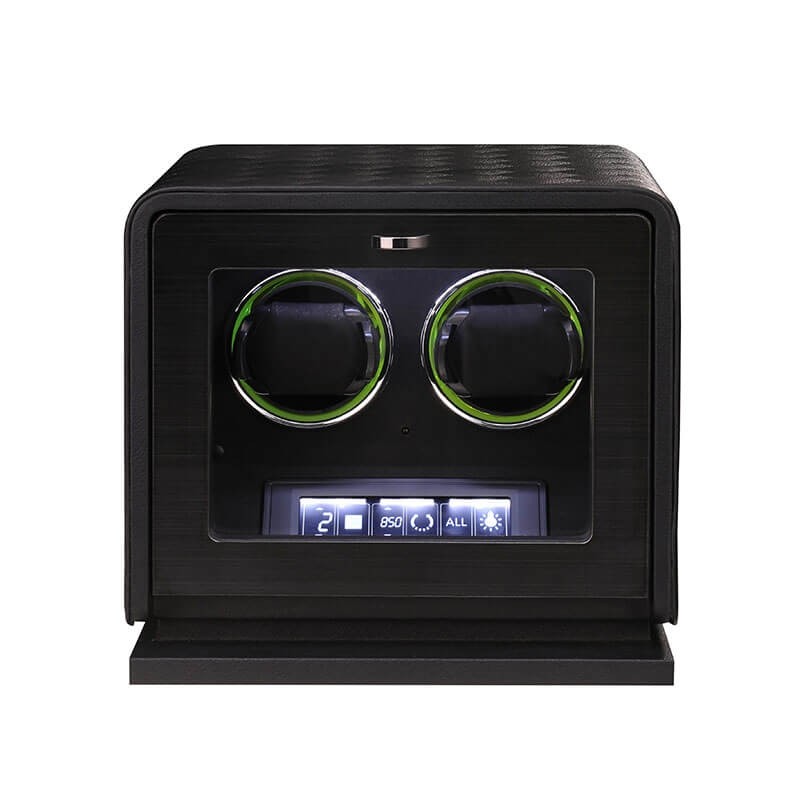 Remontoir double luxe cuir noir 2 montres automatiques – Roroos