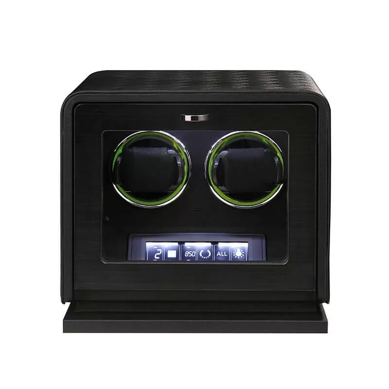 Remontoir double luxe cuir noir 2 montres automatiques – Roroos