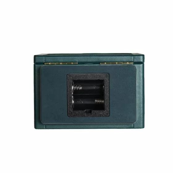 Green leather watch winder — battery compartment