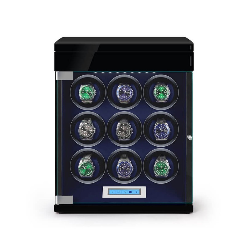 Black multiple watch winder with extra storage compartments for 4 automatic watches – Roroos