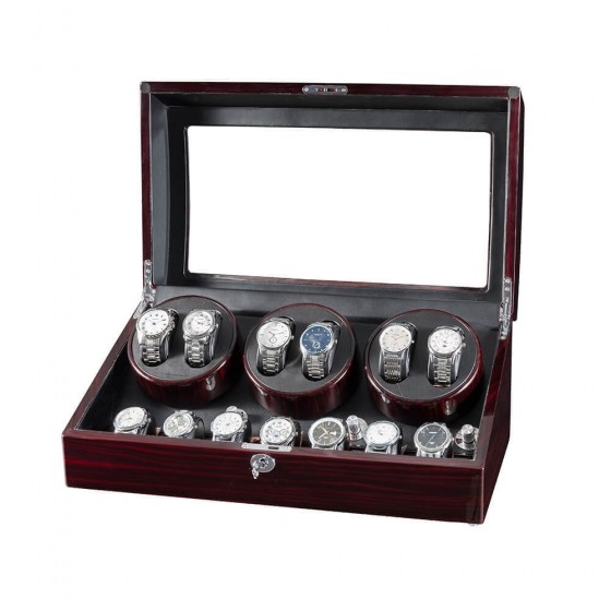 Ebony Six Pieces Watch Winder With Black Interior