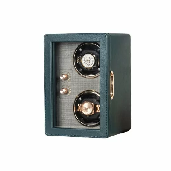 Rolex and Omega in retro green leather double watch winder — automatic watch storage Australia