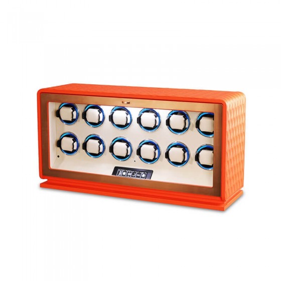 Interior de la caja giratoria Roroos para 12 relojes automáticos con terciopelo negro