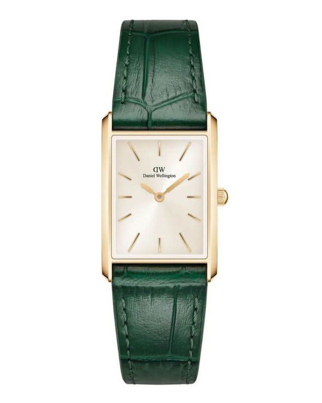green leather strap watch