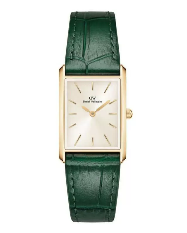 green leather strap watch