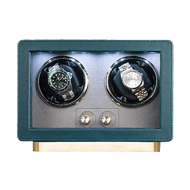 Retro Green Leather Double Watch Winder for Rolex Watches