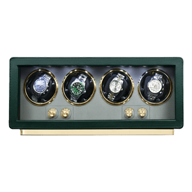 Automatic Winder for 4 Watches in Rolex Green Leather