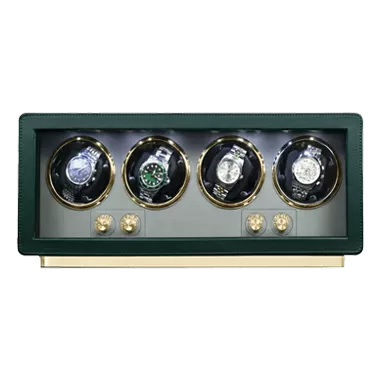 Automatic Winder for 4 Watches in Rolex Green Leather