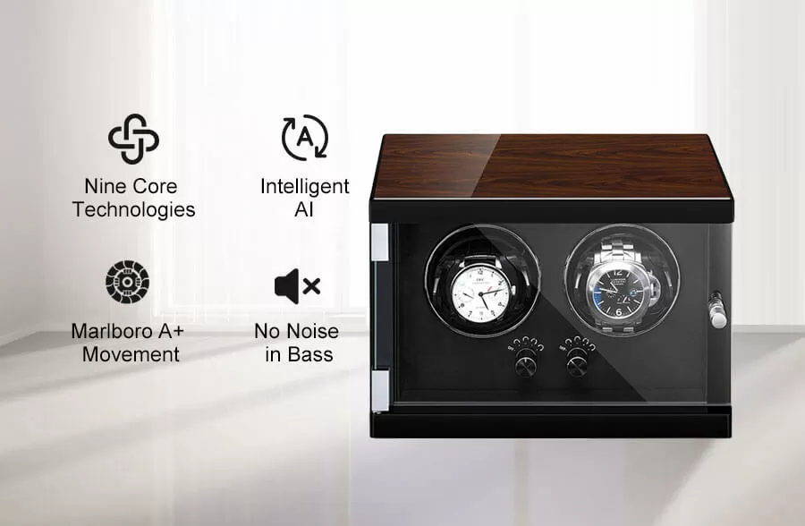 Classic Vertical Wooden Double Watch Winder Black interior