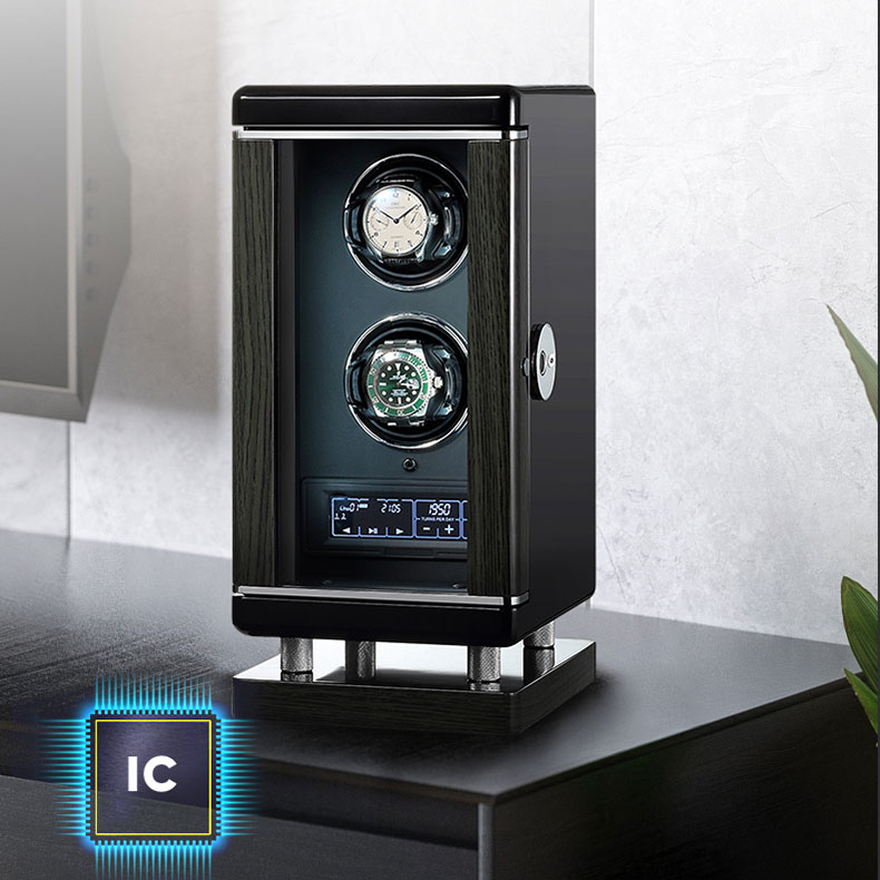 LCD touch screen interface of Roroos smart double automatic watch winder showing TPD settings menu