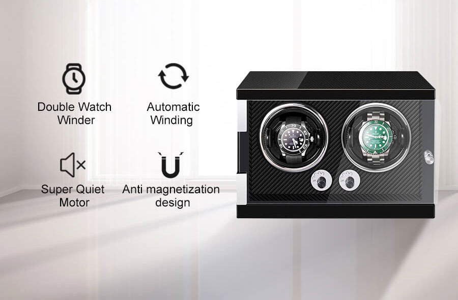 Best Vertical Wooden Double Watch Winder - All Black