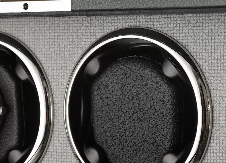 Rotation mode control close-up Close up of the memory sponge pillow of the Black Leather Watch Case Automatic Winder for 2 Wrist Watch