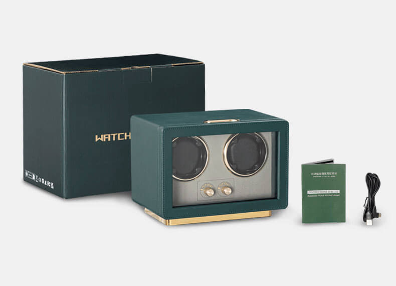 Caja de Cuerda para Rolex de Cuero Verde Retro para 2 Relojes