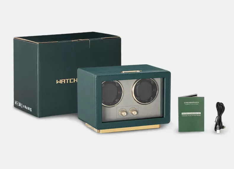 Emerald green leather dual watch winder