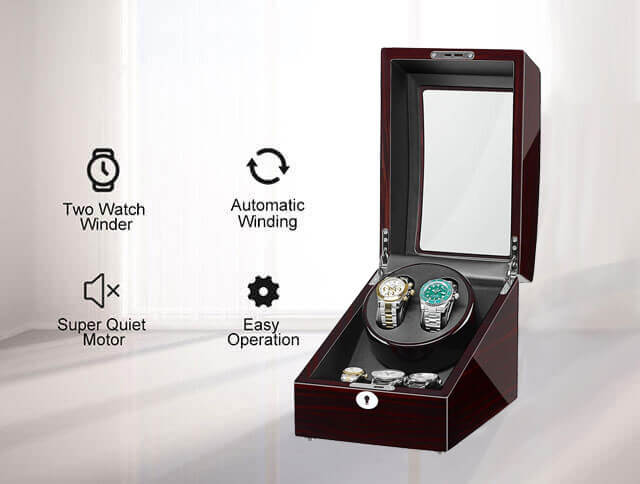 Watch cushion pillow in ebony double watch winder storage bay – protects bracelet and crystal during storage
