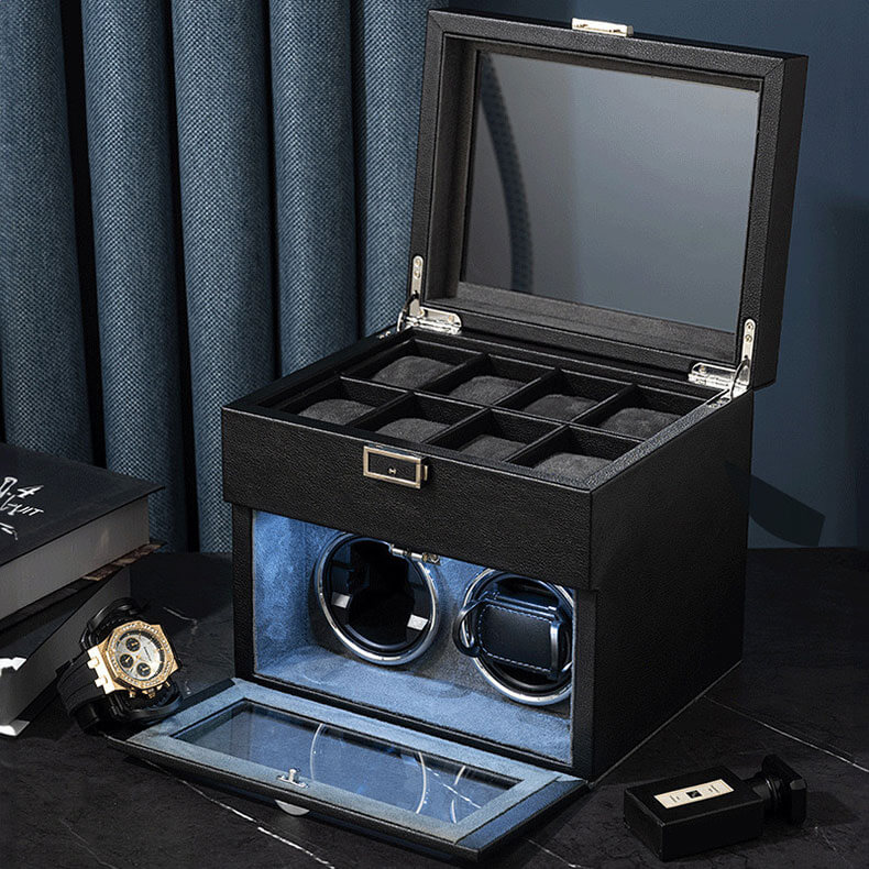 Double Watch Winder with 8 Extra Storage for Watch and Jewelry