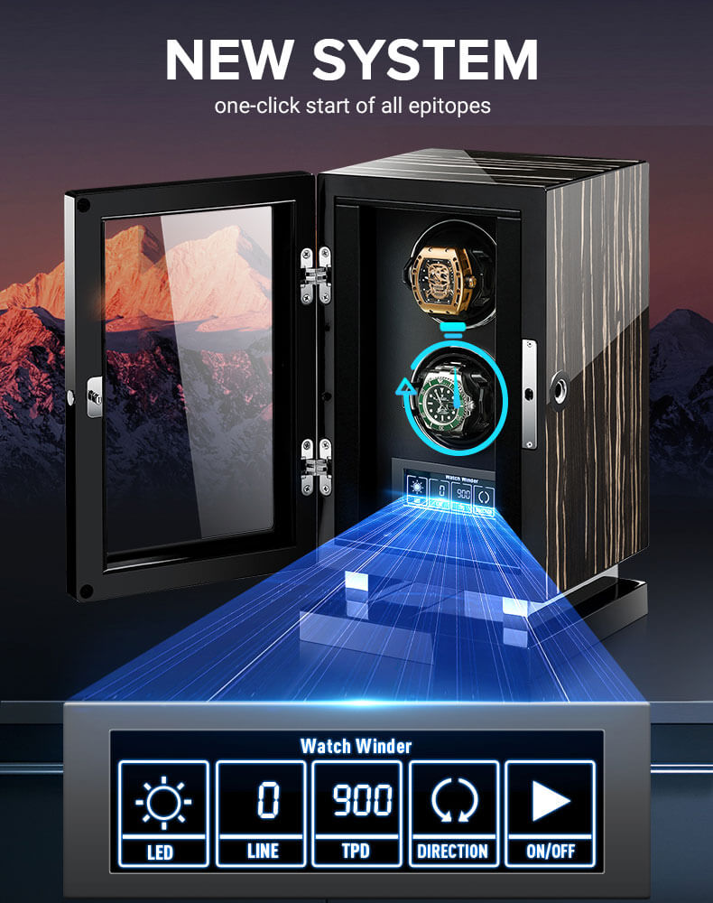 9 watch winder interior with velvet cushions and silent bi-directional motor modules
