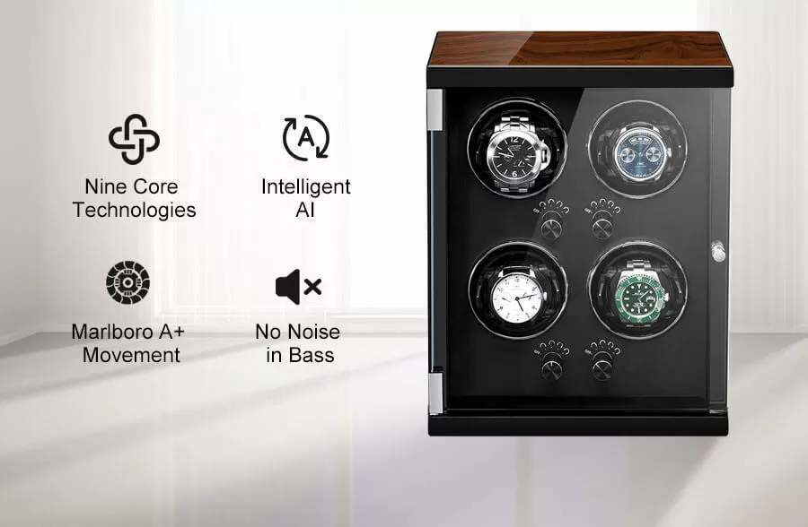 Klassischer vertikaler vierfacher Automatik-Uhrenrotator Schwarzes Interieur